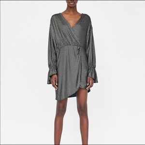 ZARA Shiny Gold Print Wrap MiniDress Tunic Sz S